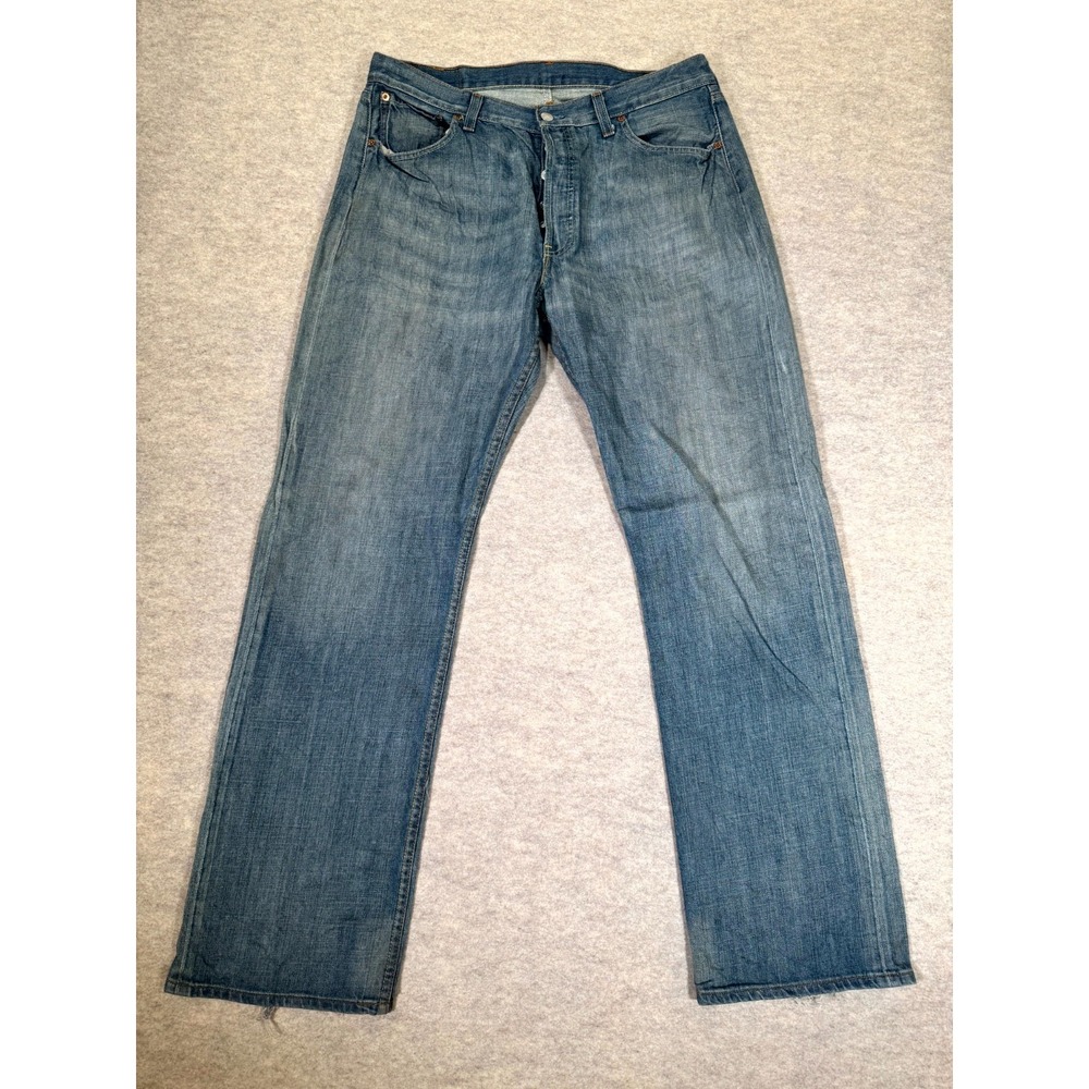 Levis 501 Straight Jeans Men 36x34‎ Blue Denim Cotton Logo Button Fly Streetwear